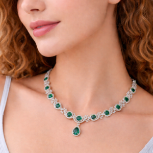 Regal Emerald & Diamond Halo Jewelry Set