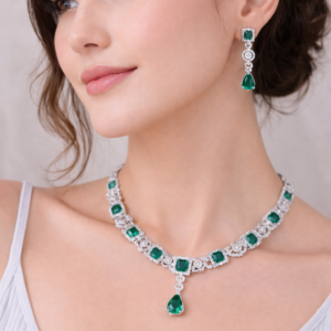 Ruby Square-Cut Halo Necklace Set
