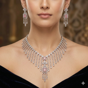Rose Crystal Chandelier Fringe Jewelry Set