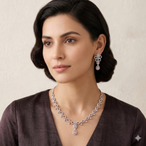 Ethereal Blossom Rose-Pink & Silver-Toned Jewelry Set