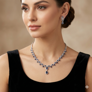 Sapphire Blue Infinity Halo Jewelry Set